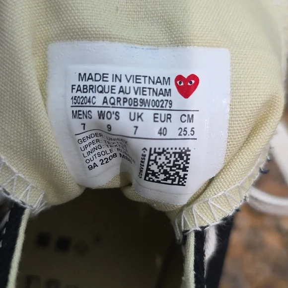 NWT Converse X Comme des Garcons Play Chuck Taylor 70 - SZ W9/M7 - Picture 8 of 9